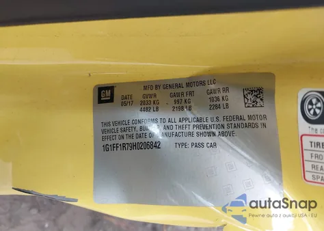 2017 Chevrolet Camaro 1Ss из США, поврежденный, VIN 1G1FF1R79H0206842